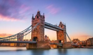 Tower Bridge at sunset with colorful sky